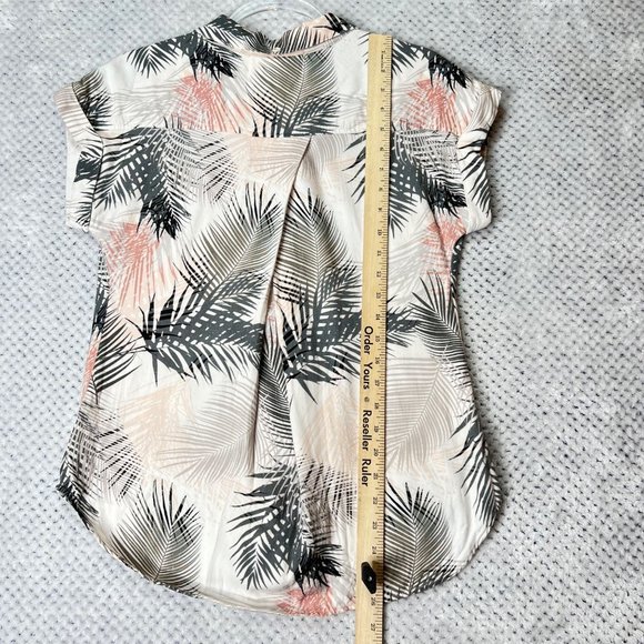 Cloth & Stone Shirt Womens XS Button Front Rolled Short Sleeve Tropical Palm - Picture 9 of 12